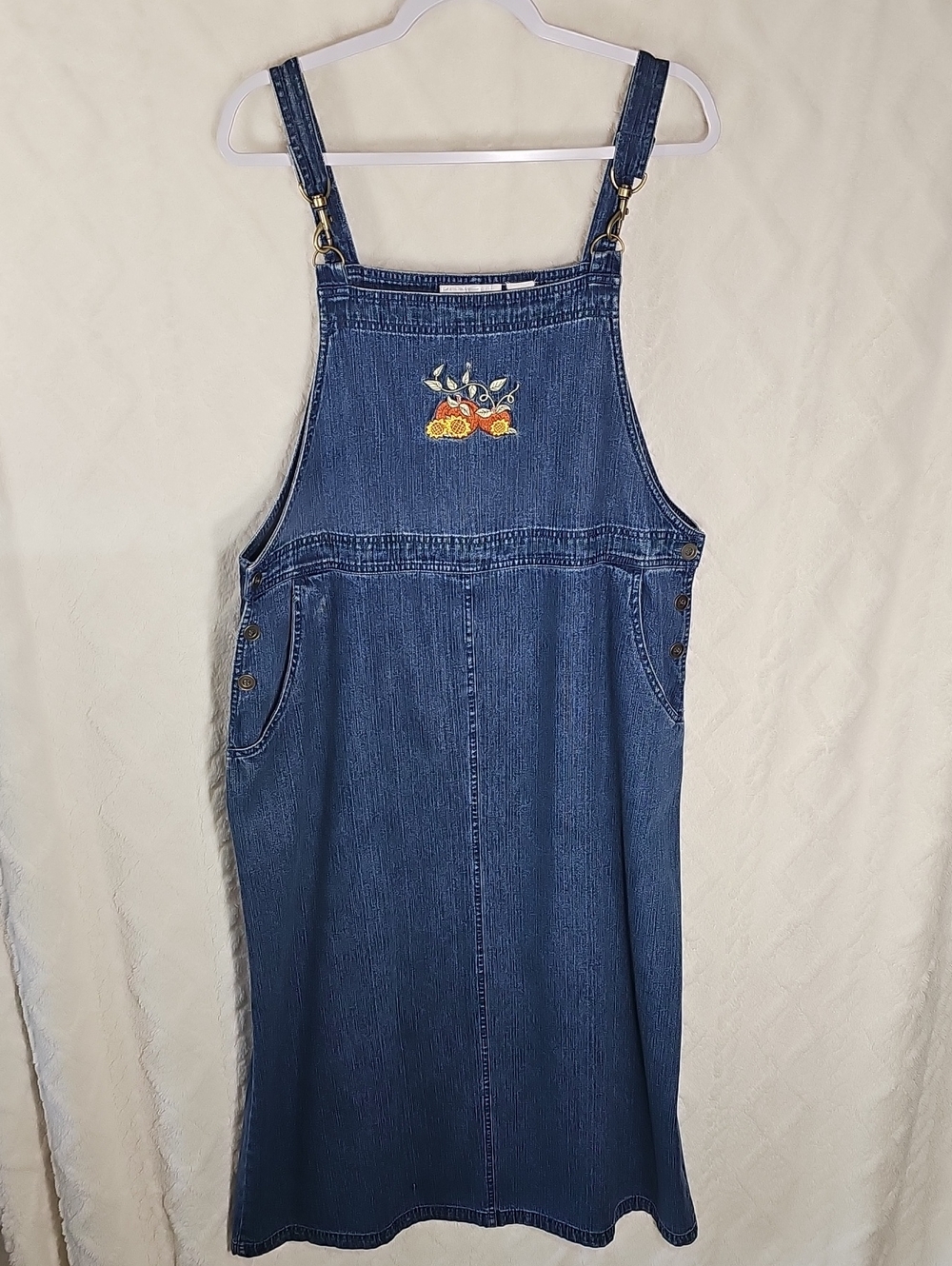 CC Hughes Denim Jumper Dress * Fall Theme * Embroidered * Size XL * Maxi * Y2K